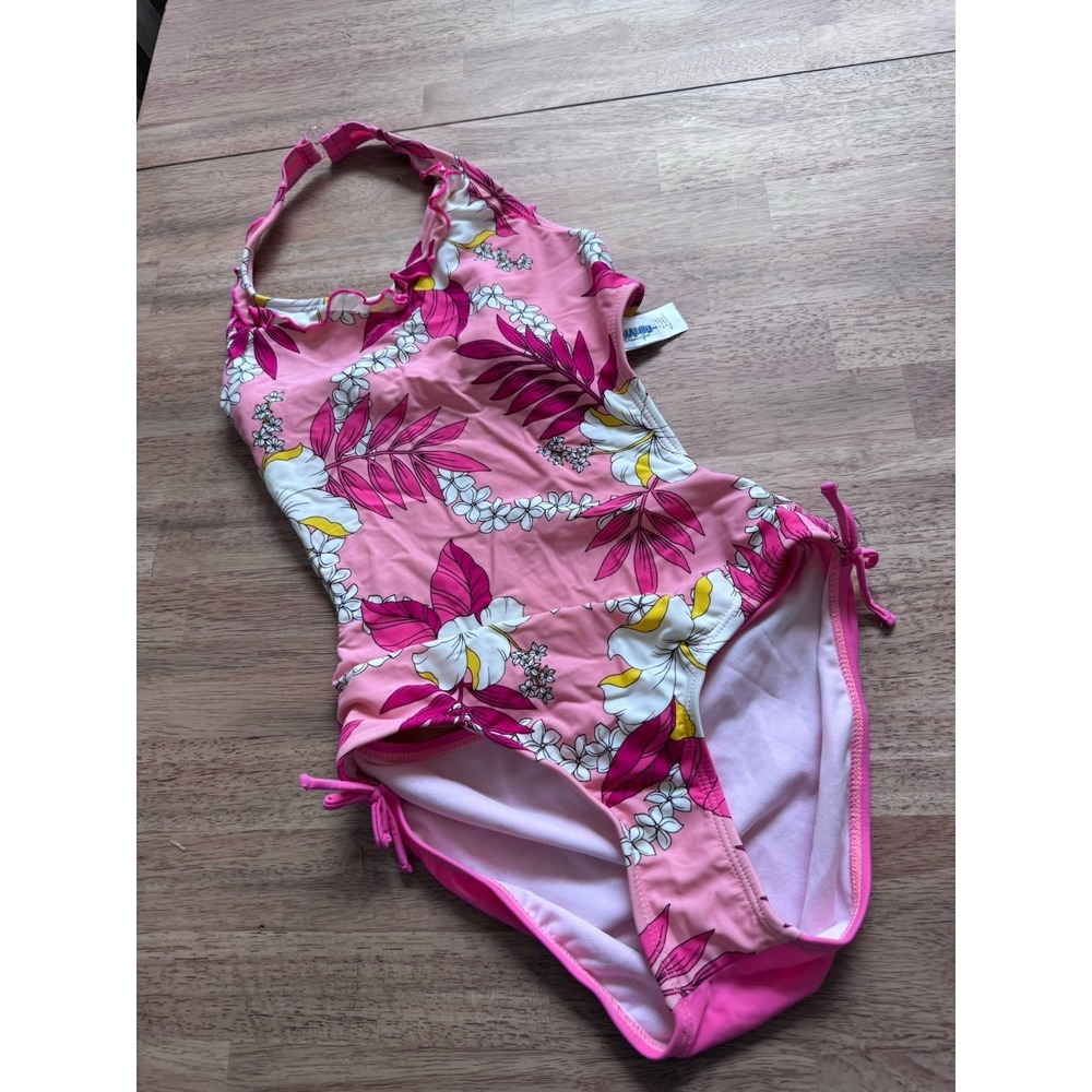 Y2k Girls Swim‎ Bathing Suit Floral One Piece 18 1/2 Pink New W/O Tags